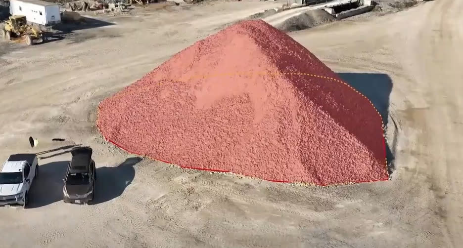 Stockpile volume survey with measurement boundary from a KC Drone Solutions photogrammetry flight